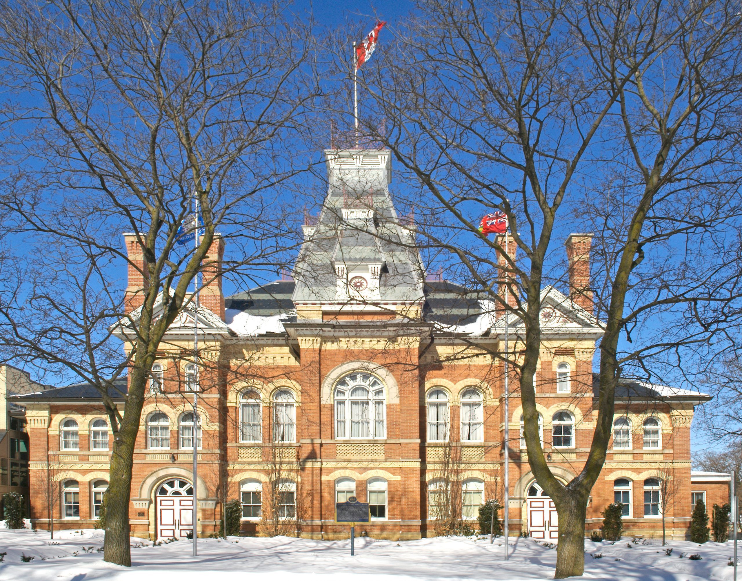 Dufferin County Courthouse facade on a sunny winter day