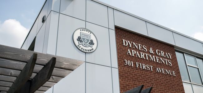 Dynes Gray building facade in Dufferin County