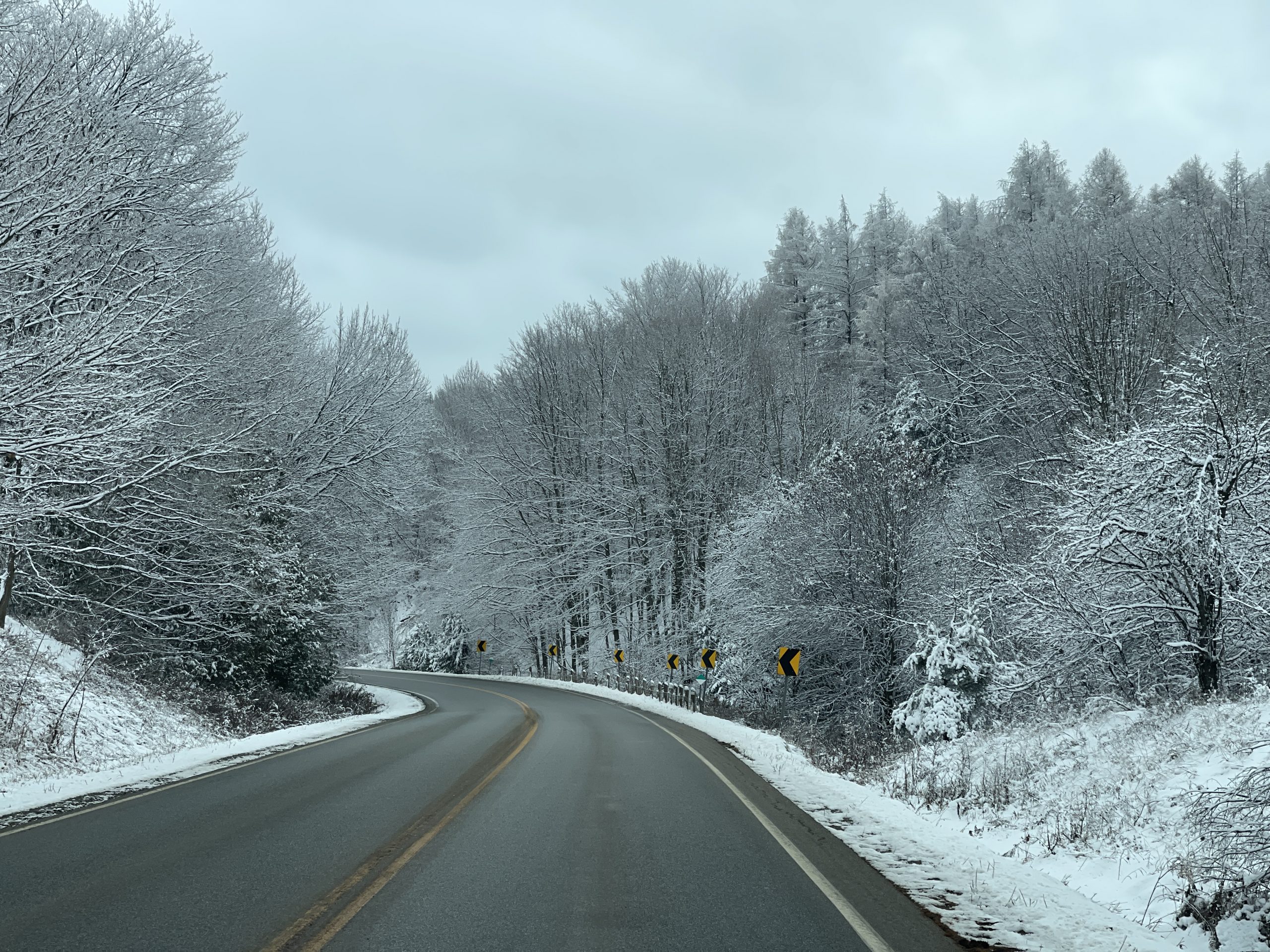 A winding road in the winter.