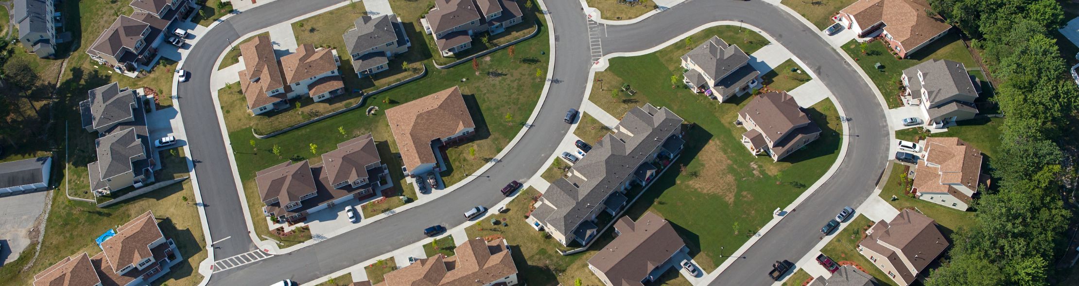 An arial view of a residential subdivision.