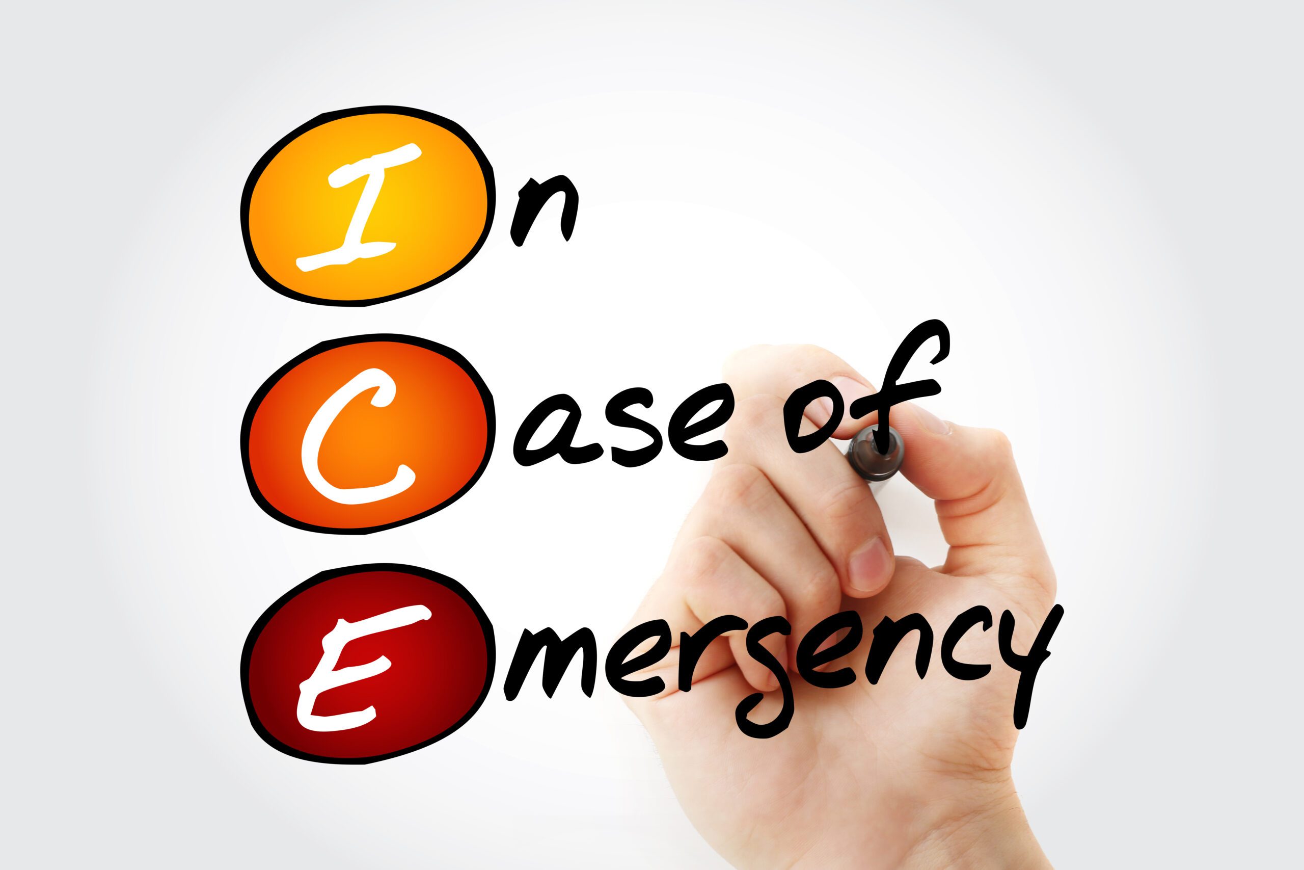 ICE - In Case of Emergency, acronym health concept background