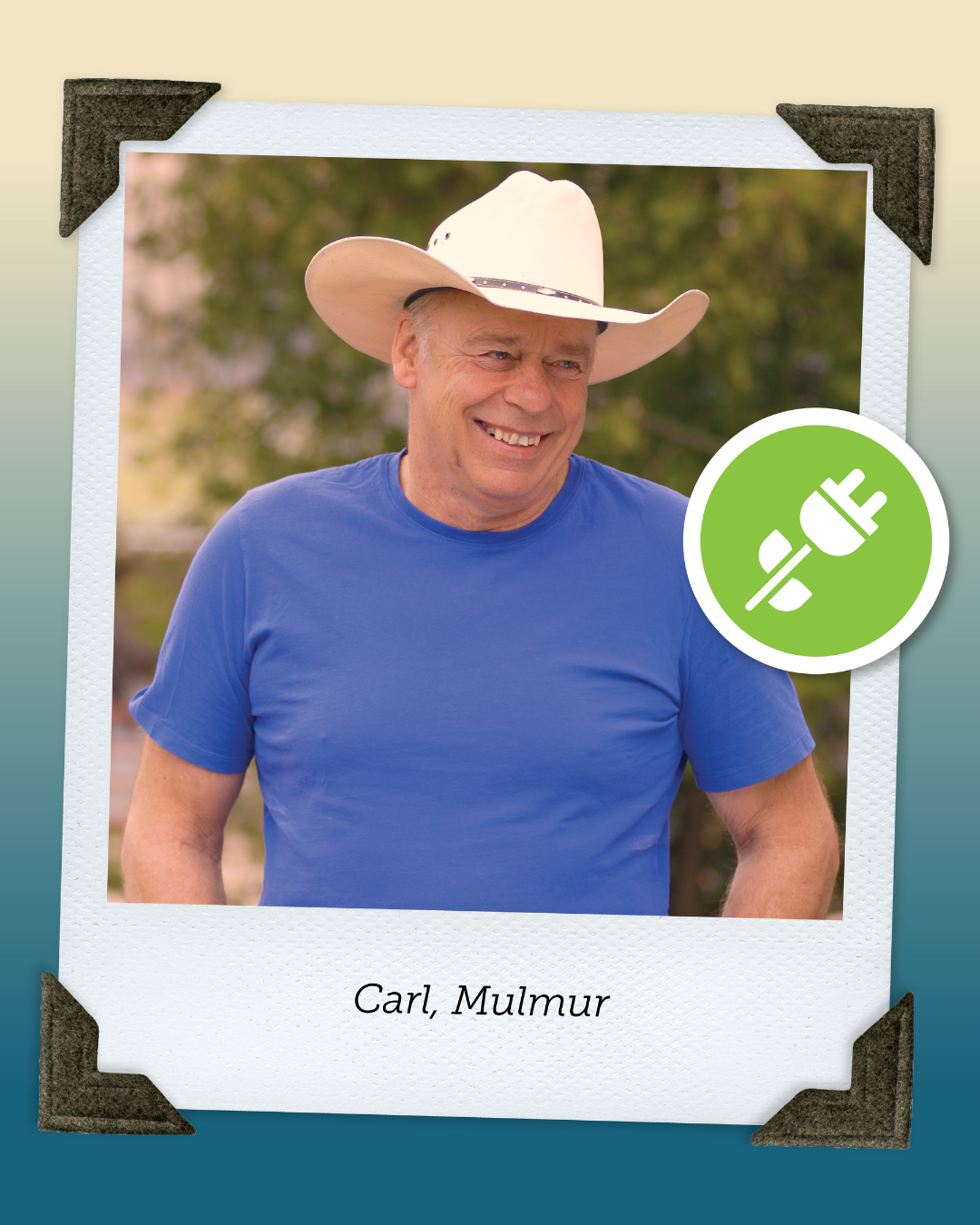 Headshot of Carl from Mulmur wearing a blue t-shirt and cowboy hat.