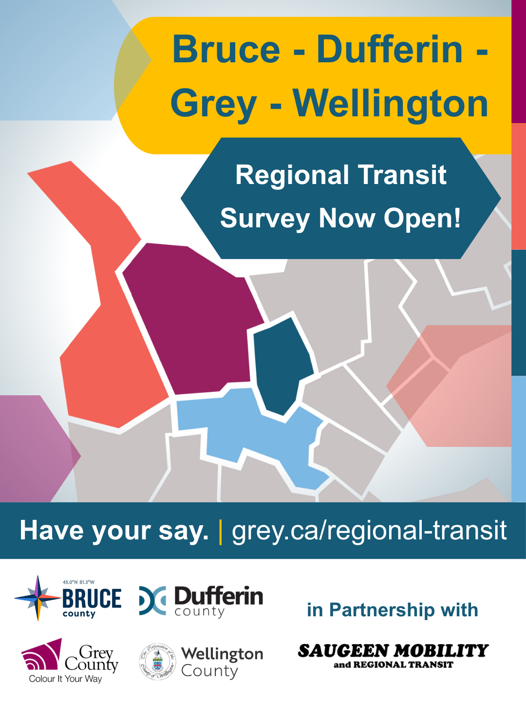 Drawn map of Bruce Dufferin Grey Wellington