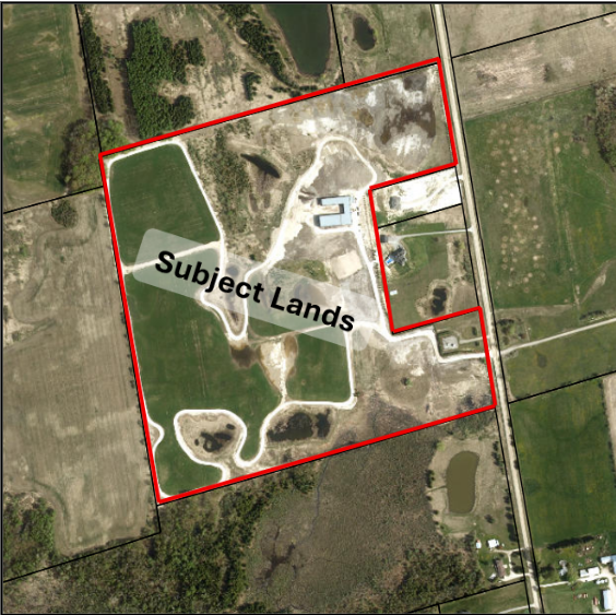 Map showing subject lands outlined in red