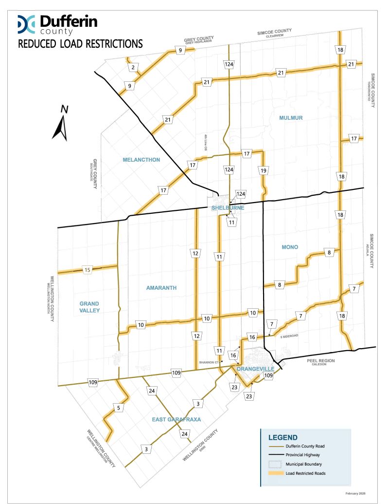 Map of Dufferin County roads