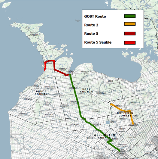 Map of transit through regions